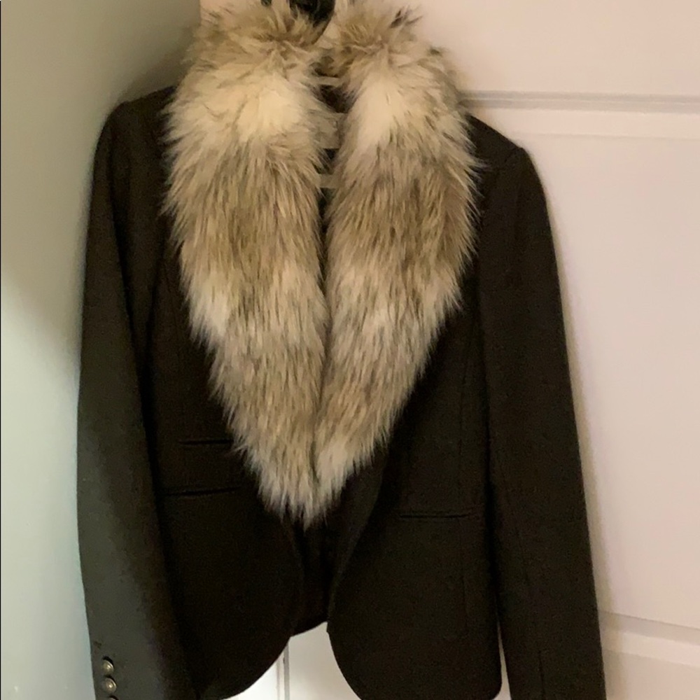 Dark green wool jacket with detachable fur stole